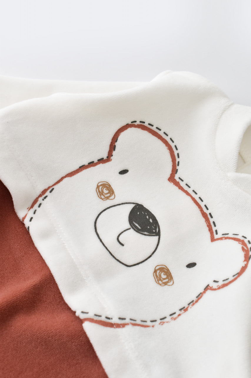 Salopeta Ursulet cu maneca lunga si botosei din 80%bumbac organic si 20% poliester - , BabyCosy